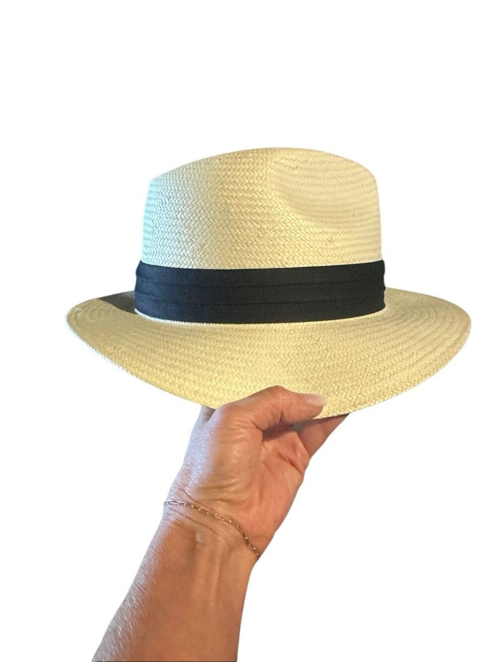Jaxon Hats Toyo Straw Safari Fedora Hat - Black Band Small
